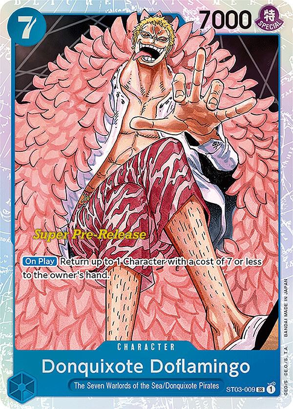 Donquixote Doflamingo SR Super Pre-Release Starter Deck 3: The Seven Warlords of the Sea ST03-009 NM (Back)