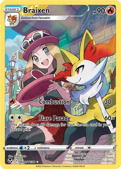 Braixen Ultra Rare SWSH12: Silver Tempest Trainer Gallery TG01/TG30 NM (Back)