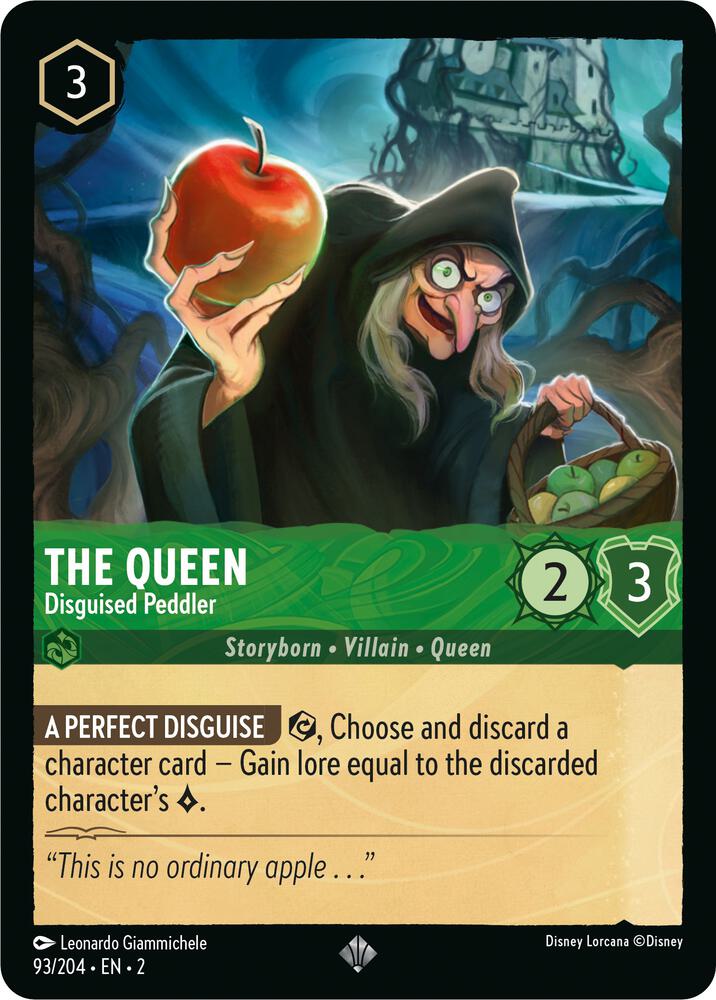 The Queen - Disguised Peddler Super Rare Rise of the Floodborn 93/204 NM (Back)