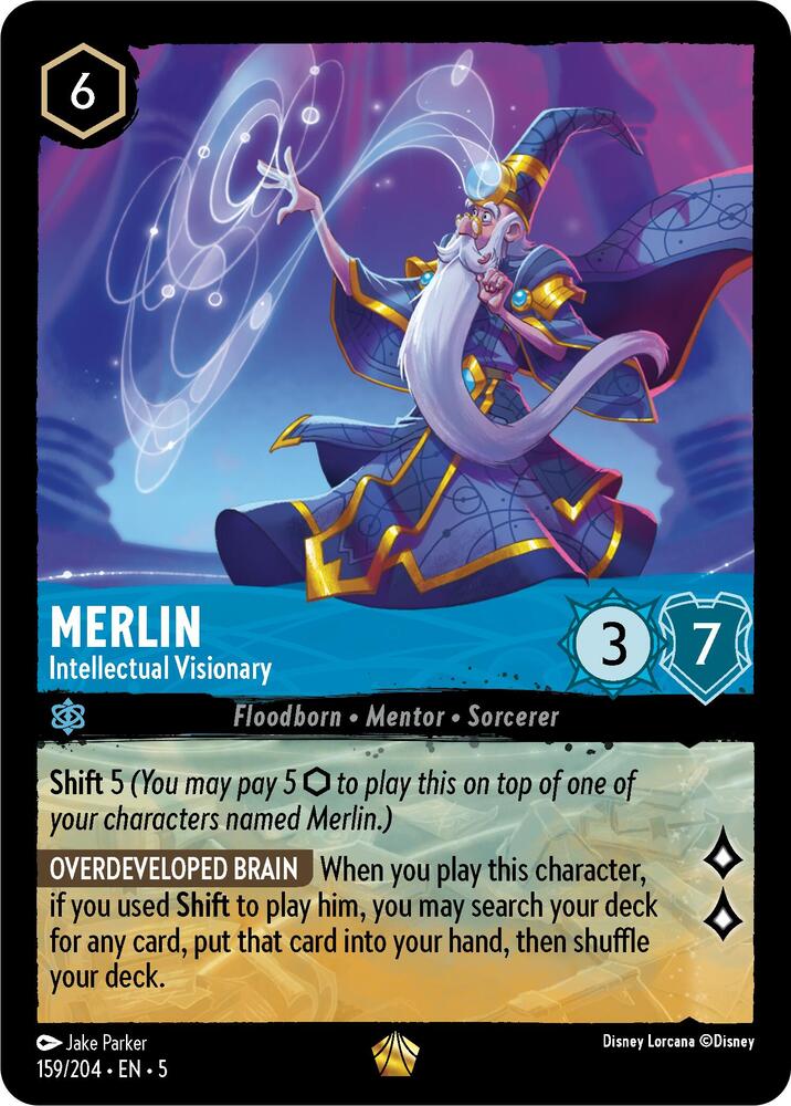 Merlin - Intellectual Visionary Legendary Shimmering Skies 159/204 NM (Back)