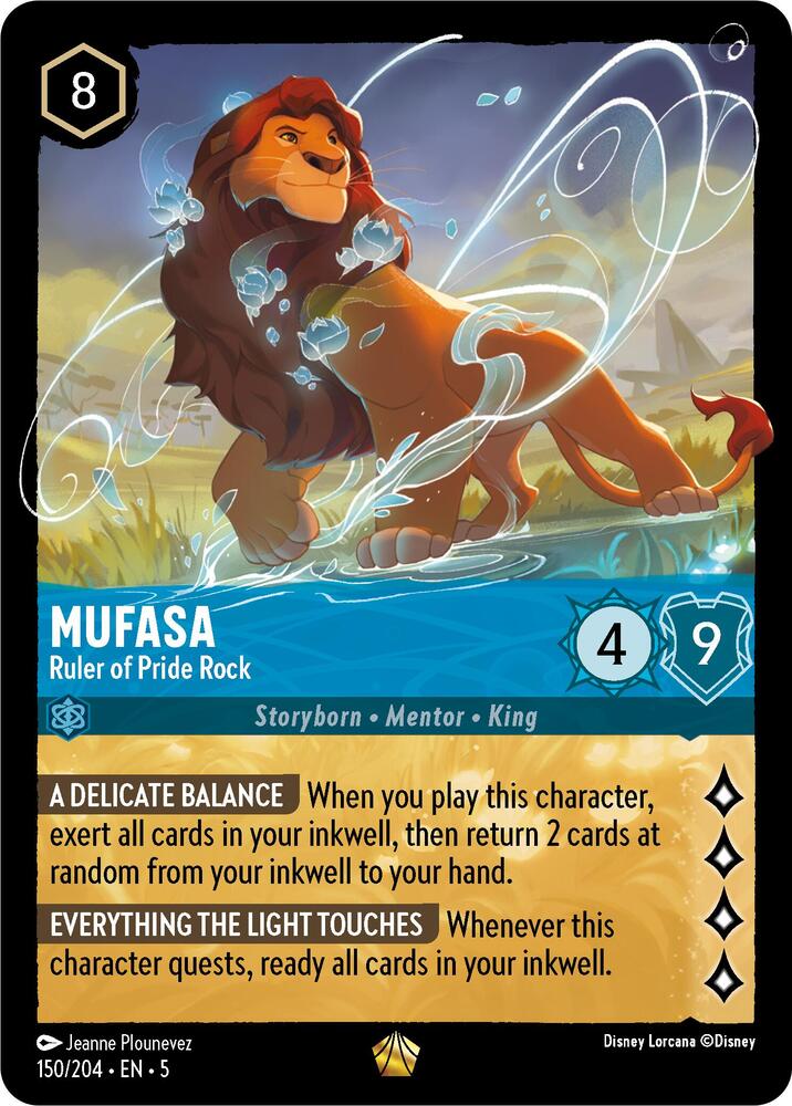 Mufasa - Ruler of Pride Rock Legendary Shimmering Skies 150/204 NM (Back)