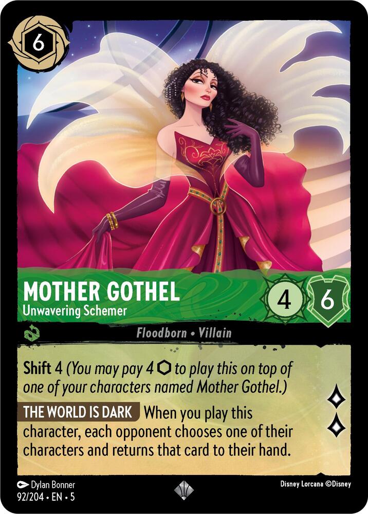 Mother Gothel - Unwavering Schemer Super Rare Shimmering Skies 92/204 NM (Back)