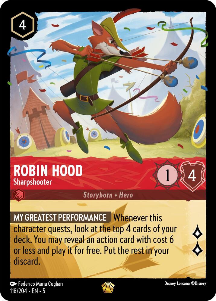 Robin Hood - Sharpshooter Legendary Shimmering Skies 118/204 NM (Back)
