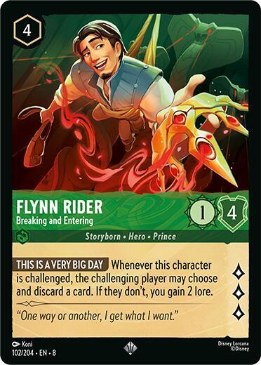 Flynn Rider - Breaking and Entering Super Rare Reign of Jafar 102/204 NM (Back)