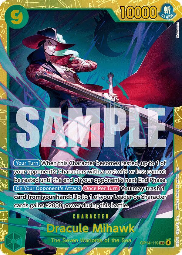 Dracule Mihawk SEC The Azure Sea's Seven OP14-119 NM (Back)