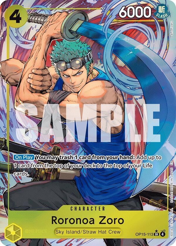 Roronoa Zoro (Alternate Art) SR Adventure on Kami's Island OP15-113 NM (Back)